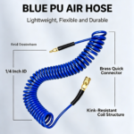 Polyurethane (PU) Recoil Air Hose with Quick Connect Couplers | 1/4″ & 3/8″ (25ft / 50ft)