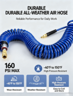 Polyurethane (PU) Recoil Air Hose with Quick Connect Couplers | 1/4″ & 3/8″ (25ft / 50ft) - Image 3