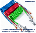 Commercial Truck Coiled Air Brake Lines & 7-Way Electrical Cord Series (12FT / 15FT)
