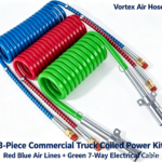 Commercial Truck Coiled Air Brake Lines & 7-Way Electrical Cord Series (12FT / 15FT)